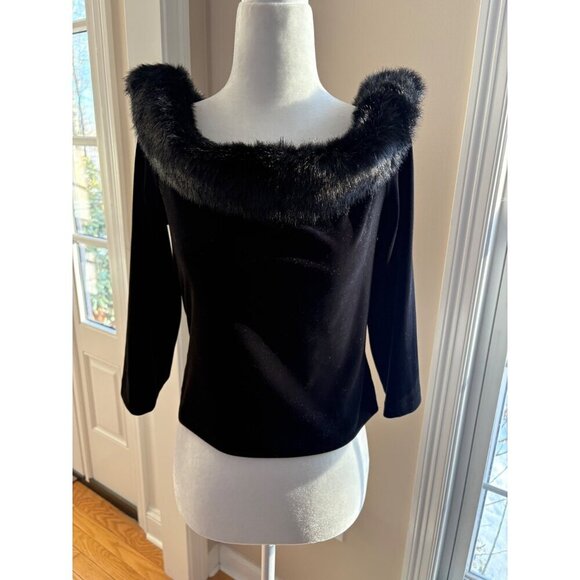 Vintage Patra Off The Shoulder Faux Fur Trim Stretch Velvet Top Size 10 - Picture 3 of 13